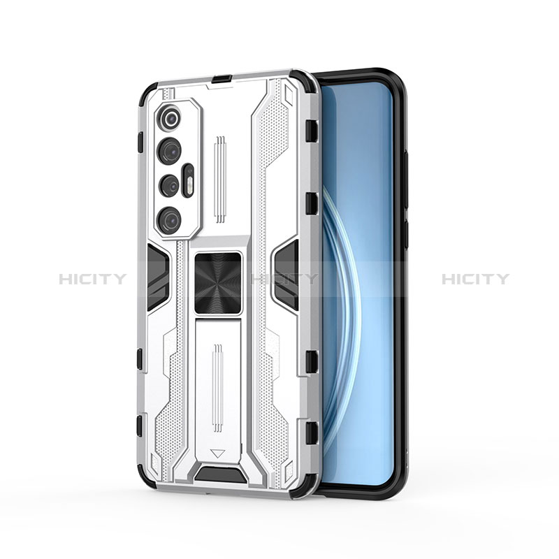 Coque Contour Silicone et Plastique Housse Etui Mat avec Aimant Magnetique Support KC1 pour Xiaomi Mi 10S 5G Argent Plus