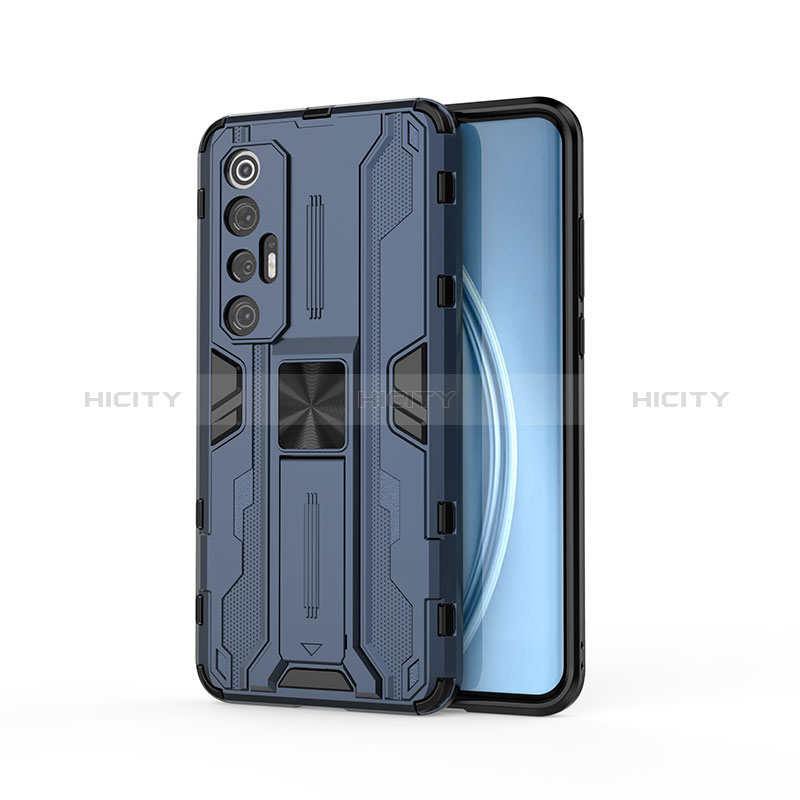 Coque Contour Silicone et Plastique Housse Etui Mat avec Aimant Magnetique Support KC1 pour Xiaomi Mi 10S 5G Bleu Plus