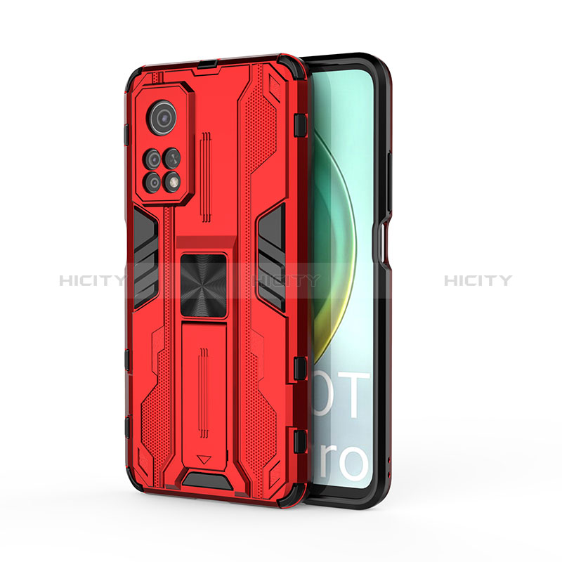 Coque Contour Silicone et Plastique Housse Etui Mat avec Aimant Magnetique Support KC1 pour Xiaomi Mi 10T 5G Rouge Plus