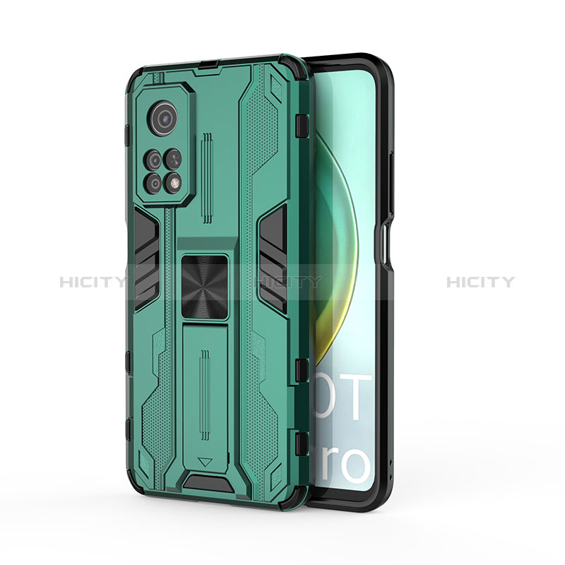 Coque Contour Silicone et Plastique Housse Etui Mat avec Aimant Magnetique Support KC1 pour Xiaomi Mi 10T 5G Vert Plus