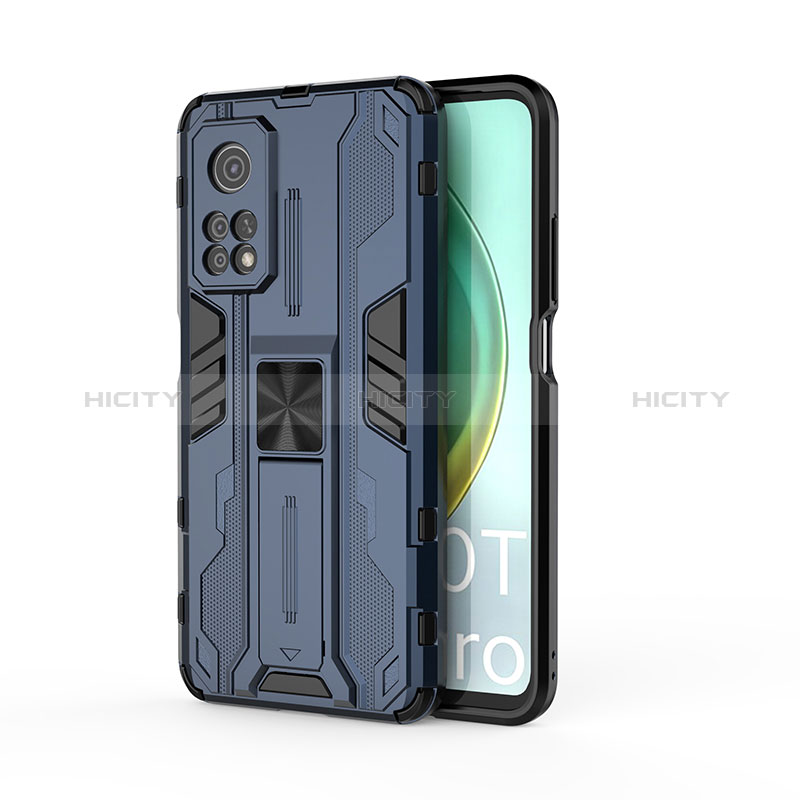 Coque Contour Silicone et Plastique Housse Etui Mat avec Aimant Magnetique Support KC1 pour Xiaomi Mi 10T Pro 5G Bleu Plus