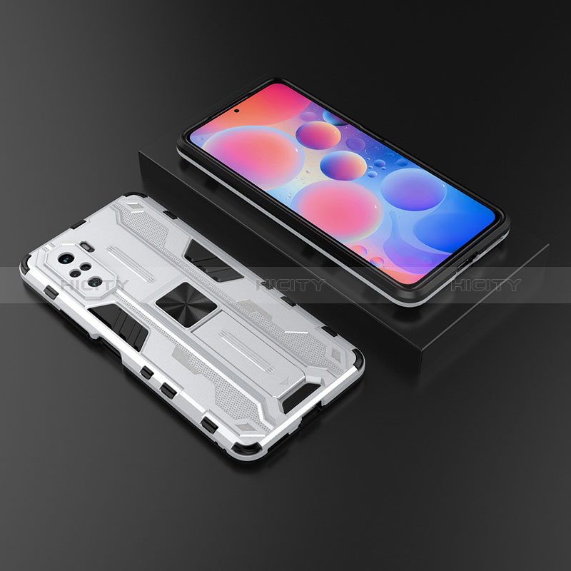 Coque Contour Silicone et Plastique Housse Etui Mat avec Aimant Magnetique Support KC1 pour Xiaomi Mi 11i 5G Argent Plus