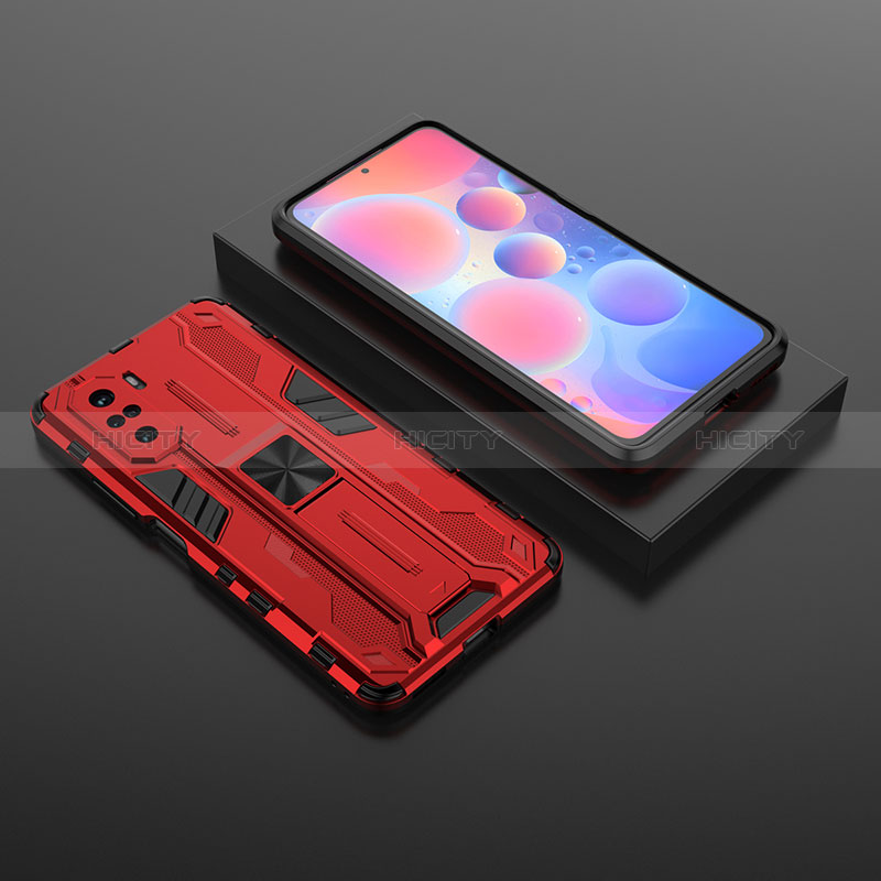 Coque Contour Silicone et Plastique Housse Etui Mat avec Aimant Magnetique Support KC1 pour Xiaomi Mi 11i 5G Rouge Plus