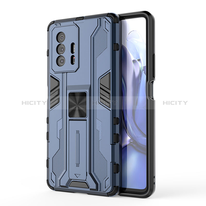 Coque Contour Silicone et Plastique Housse Etui Mat avec Aimant Magnetique Support KC1 pour Xiaomi Mi 11T 5G Bleu Plus