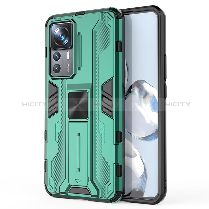 Coque Contour Silicone et Plastique Housse Etui Mat avec Aimant Magnetique Support KC1 pour Xiaomi Mi 12T 5G Vert Plus