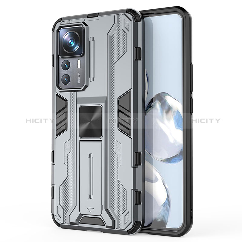 Coque Contour Silicone et Plastique Housse Etui Mat avec Aimant Magnetique Support KC1 pour Xiaomi Mi 12T Pro 5G Gris Plus