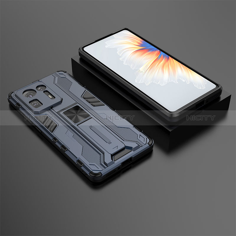 Coque Contour Silicone et Plastique Housse Etui Mat avec Aimant Magnetique Support KC1 pour Xiaomi Mi Mix 4 5G Bleu Plus