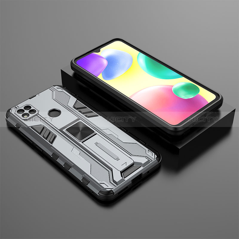 Coque Contour Silicone et Plastique Housse Etui Mat avec Aimant Magnetique Support KC1 pour Xiaomi POCO C31 Gris Plus