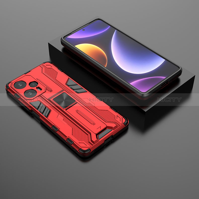 Coque Contour Silicone et Plastique Housse Etui Mat avec Aimant Magnetique Support KC1 pour Xiaomi Poco F5 5G Rouge Plus