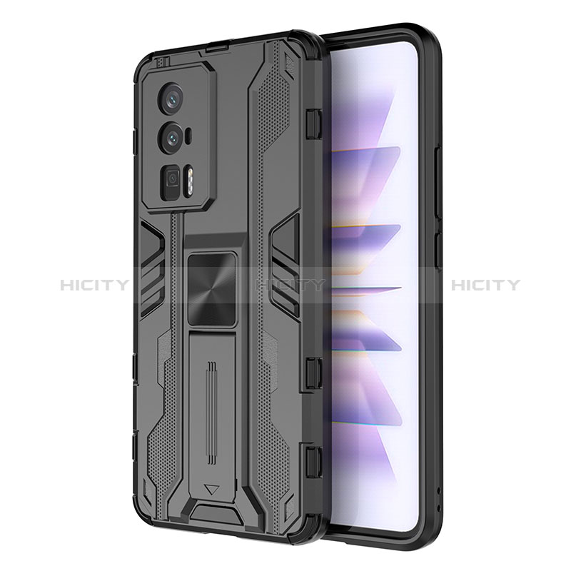 Coque Contour Silicone et Plastique Housse Etui Mat avec Aimant Magnetique Support KC1 pour Xiaomi Poco F5 Pro 5G Noir Plus