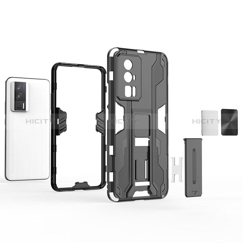 Coque Contour Silicone et Plastique Housse Etui Mat avec Aimant Magnetique Support KC1 pour Xiaomi Poco F5 Pro 5G Plus