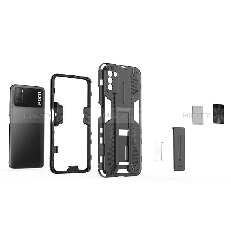 Coque Contour Silicone et Plastique Housse Etui Mat avec Aimant Magnetique Support KC1 pour Xiaomi Poco M3 Plus