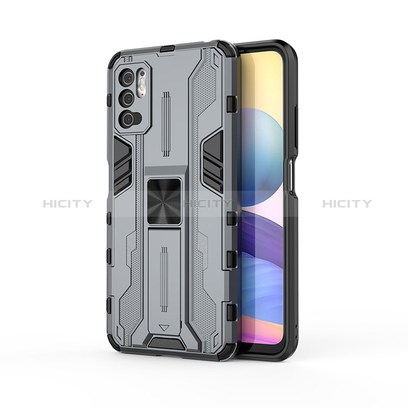 Coque Contour Silicone et Plastique Housse Etui Mat avec Aimant Magnetique Support KC1 pour Xiaomi POCO M3 Pro 5G Gris Plus