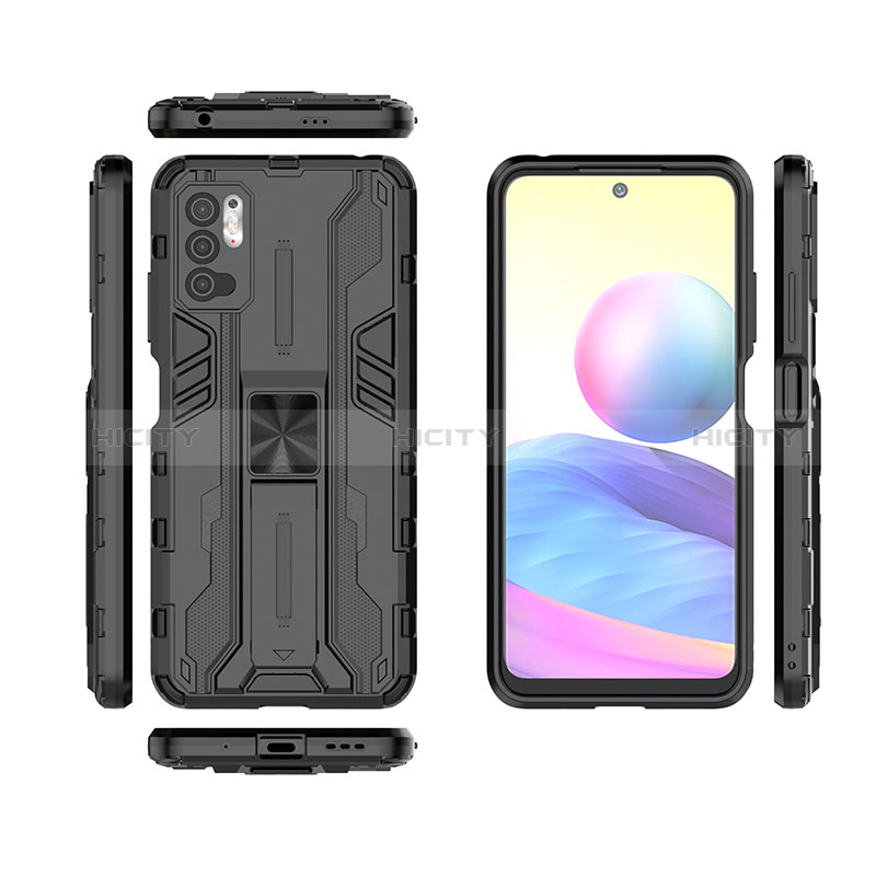 Coque Contour Silicone et Plastique Housse Etui Mat avec Aimant Magnetique Support KC1 pour Xiaomi POCO M3 Pro 5G Plus