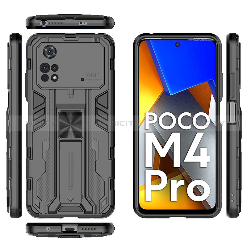 Coque Contour Silicone et Plastique Housse Etui Mat avec Aimant Magnetique Support KC1 pour Xiaomi Poco M4 Pro 4G Plus