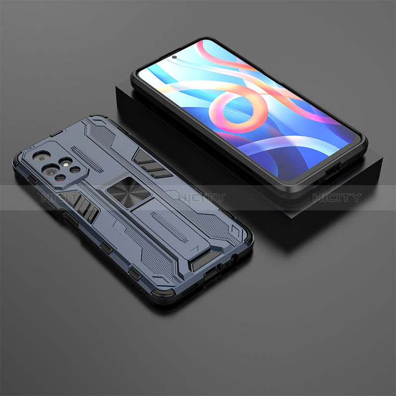 Coque Contour Silicone et Plastique Housse Etui Mat avec Aimant Magnetique Support KC1 pour Xiaomi Poco M4 Pro 5G Bleu Plus