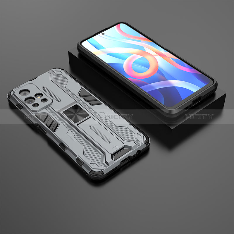 Coque Contour Silicone et Plastique Housse Etui Mat avec Aimant Magnetique Support KC1 pour Xiaomi Poco M4 Pro 5G Gris Plus