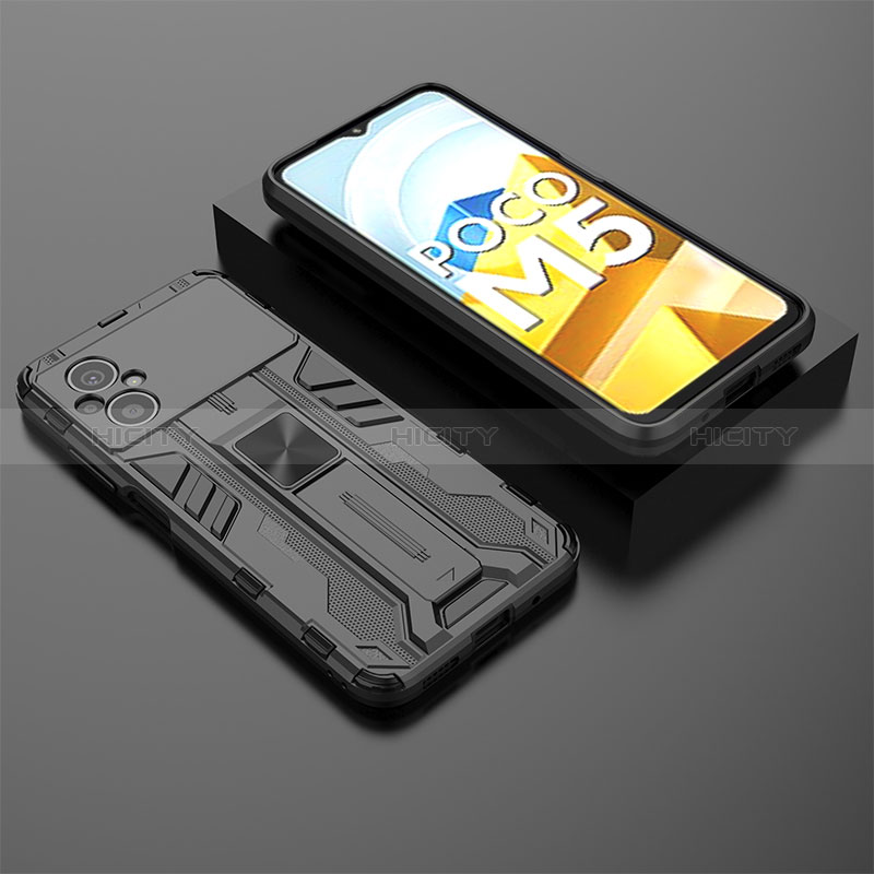 Coque Contour Silicone et Plastique Housse Etui Mat avec Aimant Magnetique Support KC1 pour Xiaomi Poco M5 4G Noir Plus