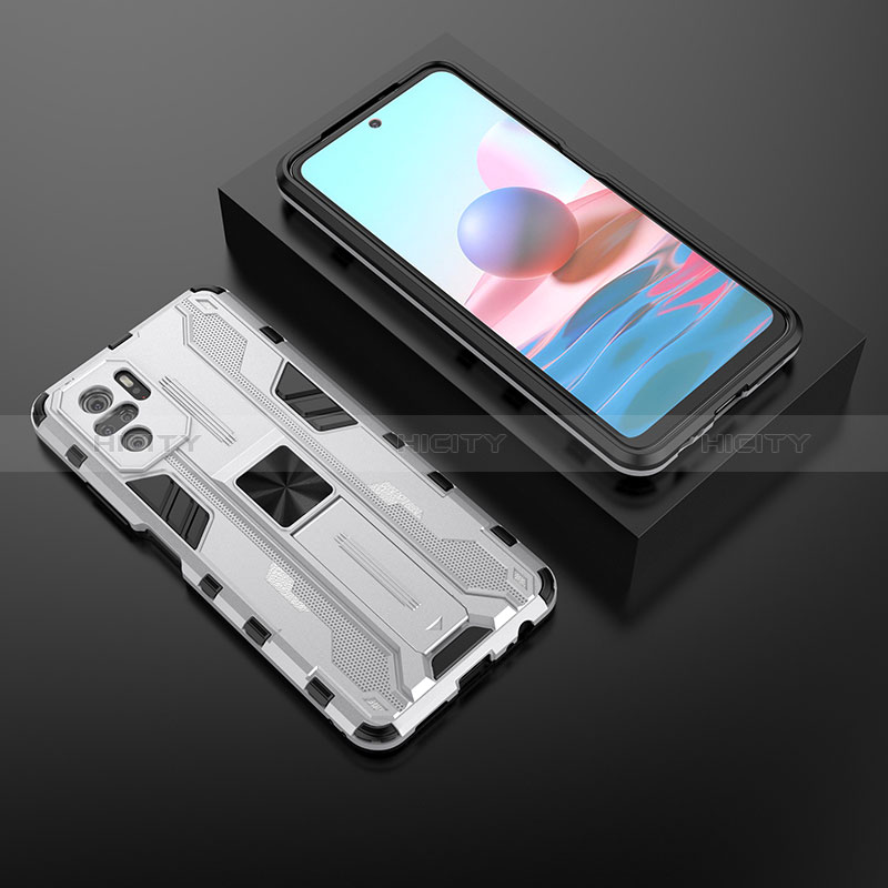 Coque Contour Silicone et Plastique Housse Etui Mat avec Aimant Magnetique Support KC1 pour Xiaomi Poco M5S Argent Plus