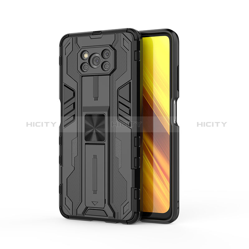 Coque Contour Silicone et Plastique Housse Etui Mat avec Aimant Magnetique Support KC1 pour Xiaomi Poco X3 NFC Noir Plus