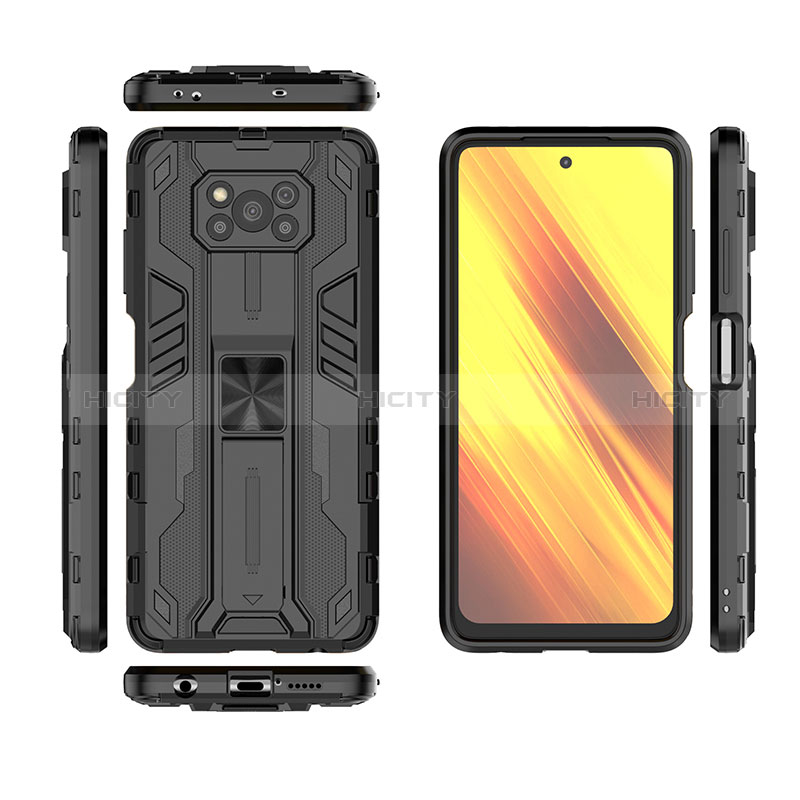 Coque Contour Silicone et Plastique Housse Etui Mat avec Aimant Magnetique Support KC1 pour Xiaomi Poco X3 Pro Plus