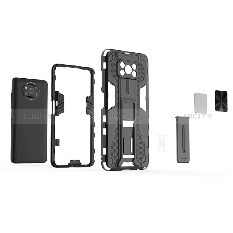 Coque Contour Silicone et Plastique Housse Etui Mat avec Aimant Magnetique Support KC1 pour Xiaomi Poco X3 Pro Plus