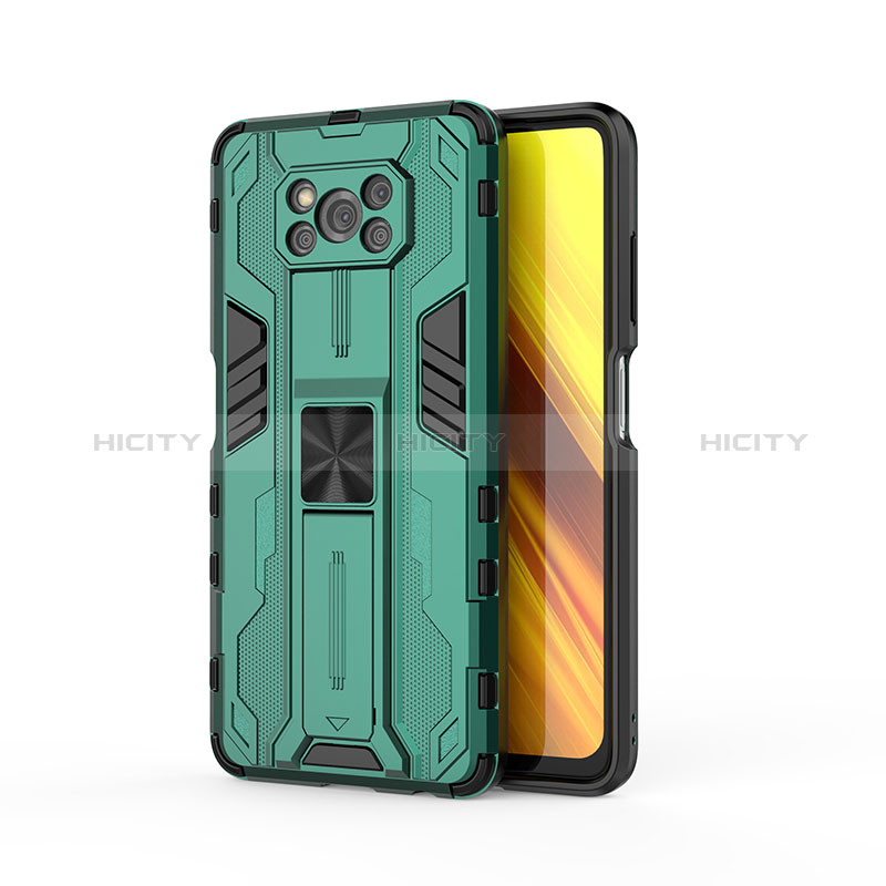 Coque Contour Silicone et Plastique Housse Etui Mat avec Aimant Magnetique Support KC1 pour Xiaomi Poco X3 Pro Vert Plus