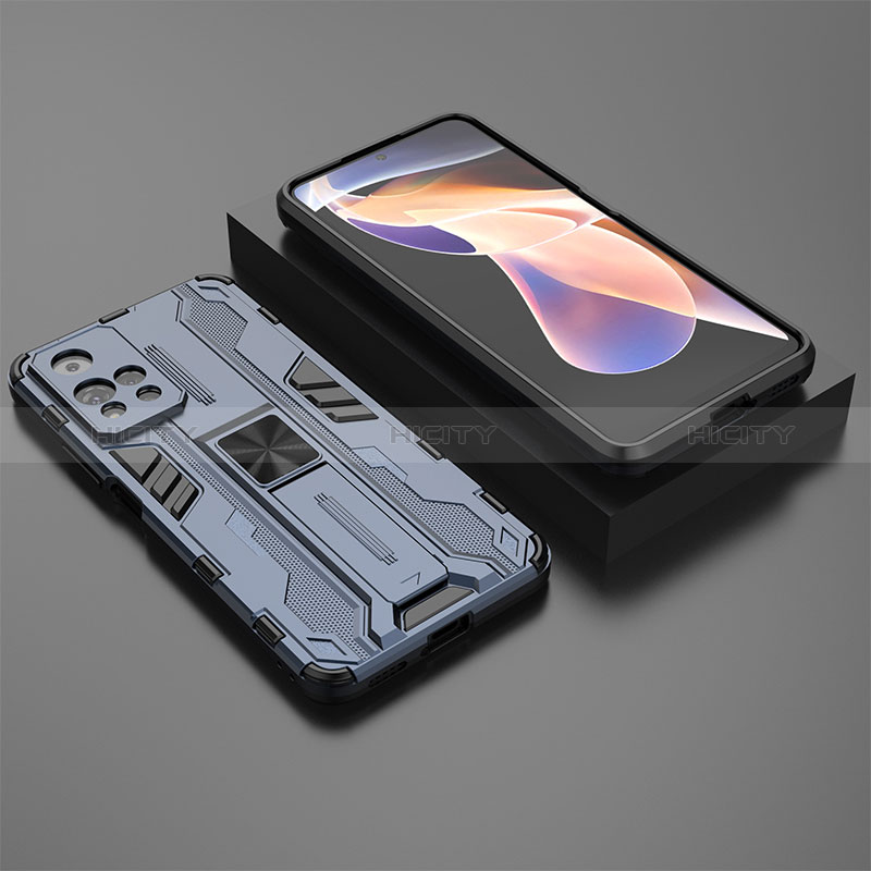 Coque Contour Silicone et Plastique Housse Etui Mat avec Aimant Magnetique Support KC1 pour Xiaomi Poco X4 NFC Bleu Plus