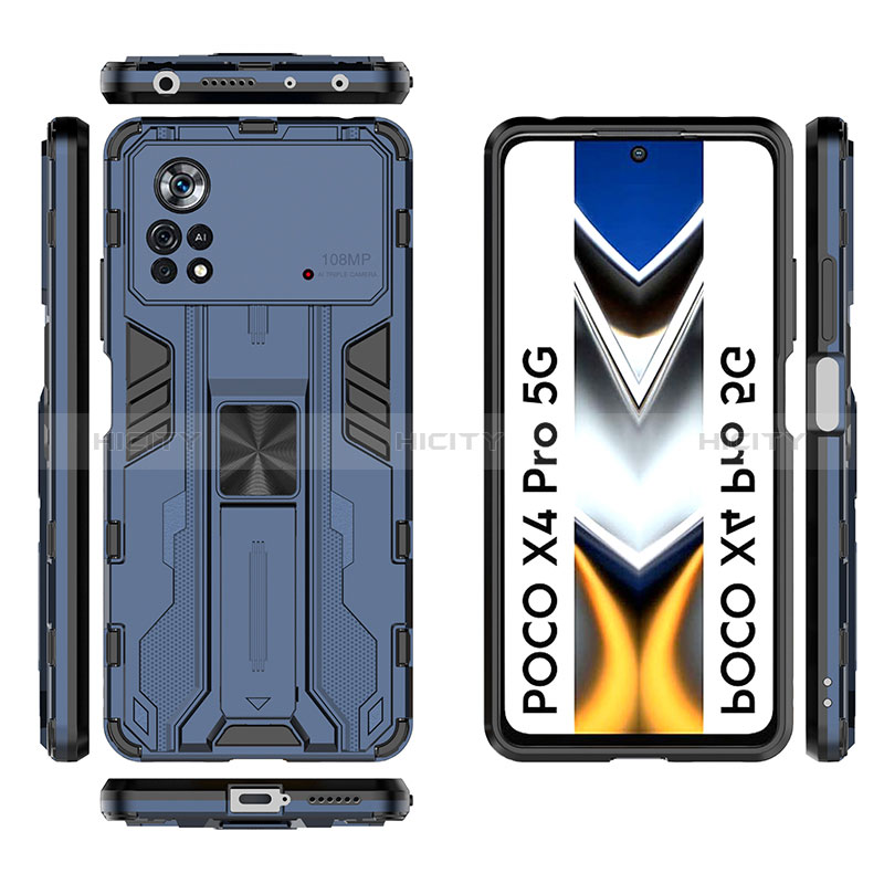 Coque Contour Silicone et Plastique Housse Etui Mat avec Aimant Magnetique Support KC1 pour Xiaomi Poco X4 Pro 5G Plus