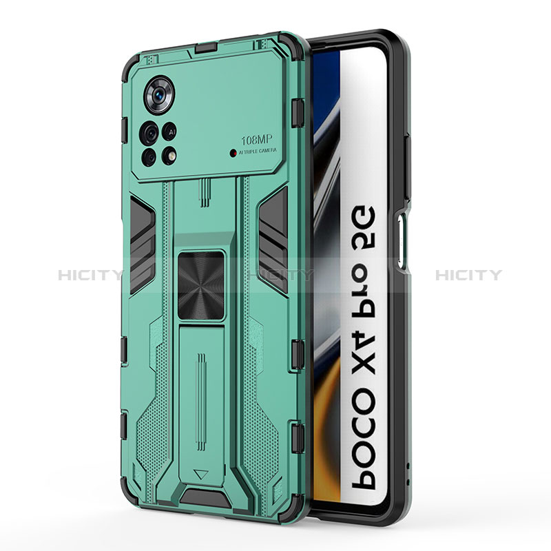 Coque Contour Silicone et Plastique Housse Etui Mat avec Aimant Magnetique Support KC1 pour Xiaomi Poco X4 Pro 5G Vert Plus