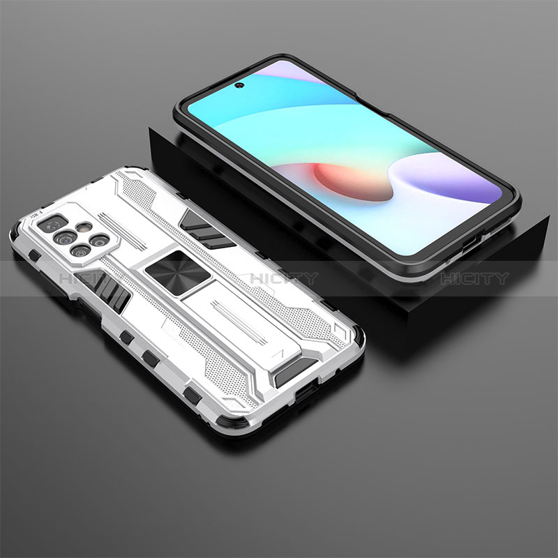 Coque Contour Silicone et Plastique Housse Etui Mat avec Aimant Magnetique Support KC1 pour Xiaomi Redmi 10 (2022) Argent Plus