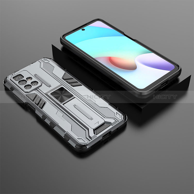 Coque Contour Silicone et Plastique Housse Etui Mat avec Aimant Magnetique Support KC1 pour Xiaomi Redmi 10 (2022) Gris Plus