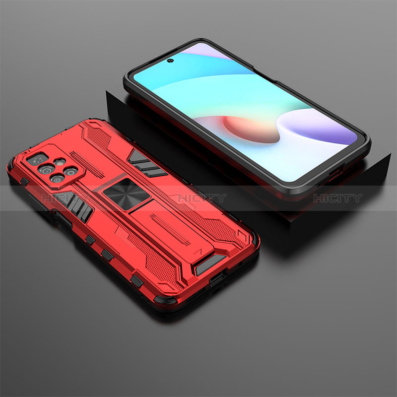 Coque Contour Silicone et Plastique Housse Etui Mat avec Aimant Magnetique Support KC1 pour Xiaomi Redmi 10 (2022) Rouge Plus