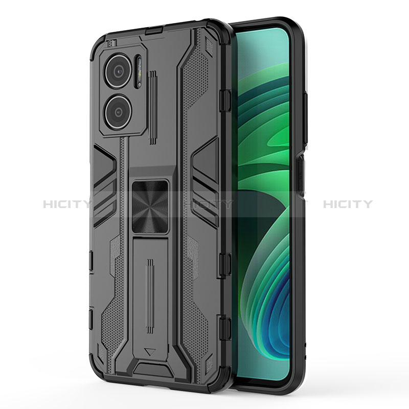 Coque Contour Silicone et Plastique Housse Etui Mat avec Aimant Magnetique Support KC1 pour Xiaomi Redmi 10 Prime Plus 5G Noir Plus