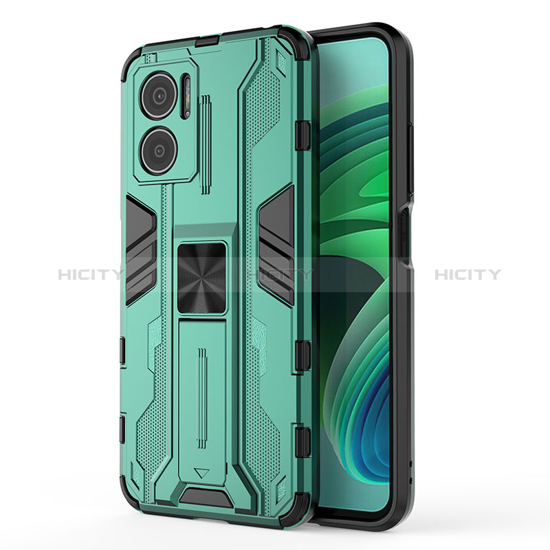 Coque Contour Silicone et Plastique Housse Etui Mat avec Aimant Magnetique Support KC1 pour Xiaomi Redmi 10 Prime Plus 5G Vert Plus