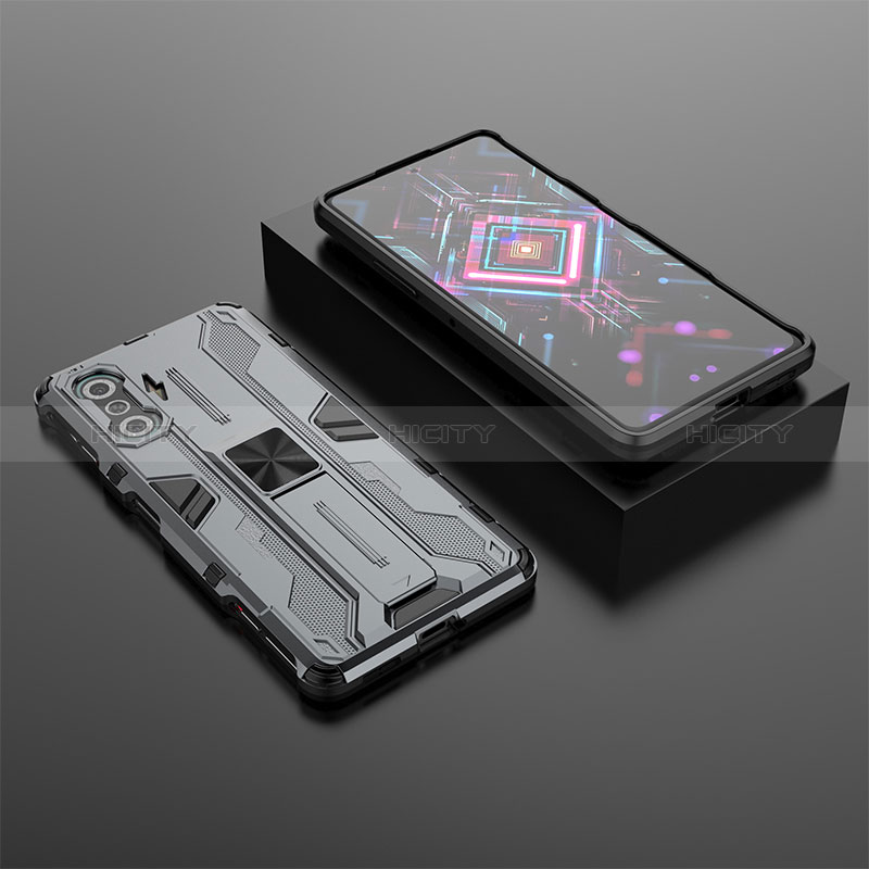 Coque Contour Silicone et Plastique Housse Etui Mat avec Aimant Magnetique Support KC1 pour Xiaomi Redmi K40 Gaming 5G Gris Plus