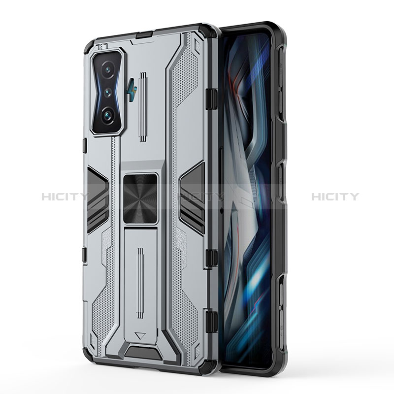 Coque Contour Silicone et Plastique Housse Etui Mat avec Aimant Magnetique Support KC1 pour Xiaomi Redmi K50 Gaming 5G Gris Plus