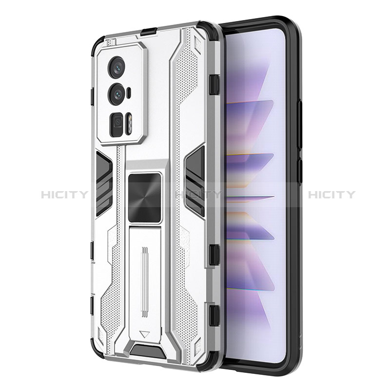 Coque Contour Silicone et Plastique Housse Etui Mat avec Aimant Magnetique Support KC1 pour Xiaomi Redmi K60 5G Argent Plus