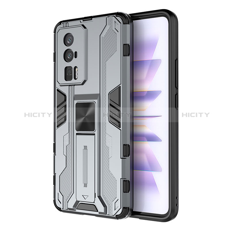 Coque Contour Silicone et Plastique Housse Etui Mat avec Aimant Magnetique Support KC1 pour Xiaomi Redmi K60 Pro 5G Gris Plus