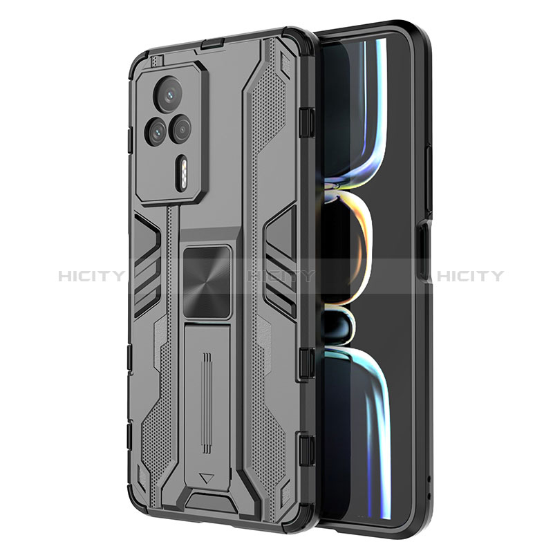 Coque Contour Silicone et Plastique Housse Etui Mat avec Aimant Magnetique Support KC1 pour Xiaomi Redmi K60E 5G Noir Plus