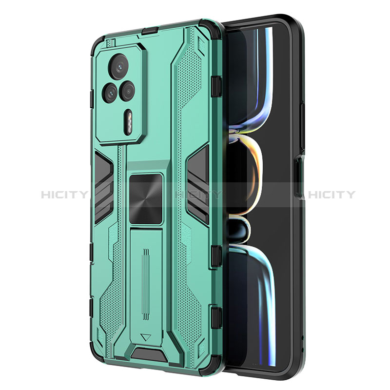 Coque Contour Silicone et Plastique Housse Etui Mat avec Aimant Magnetique Support KC1 pour Xiaomi Redmi K60E 5G Vert Plus