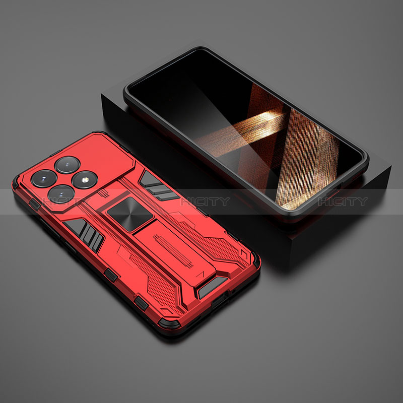 Coque Contour Silicone et Plastique Housse Etui Mat avec Aimant Magnetique Support KC1 pour Xiaomi Redmi K70 Pro 5G Rouge Plus