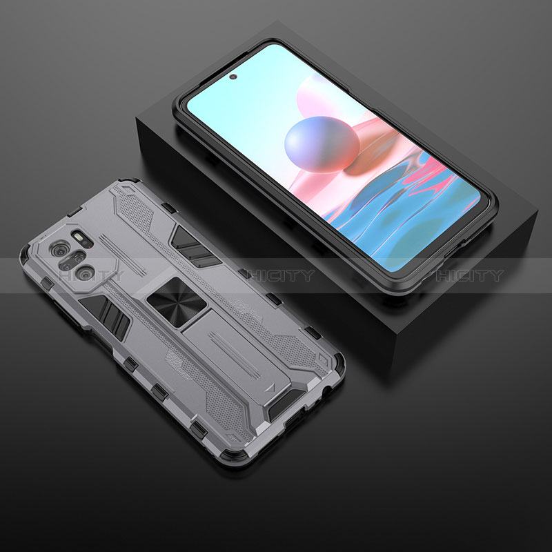 Coque Contour Silicone et Plastique Housse Etui Mat avec Aimant Magnetique Support KC1 pour Xiaomi Redmi Note 10 4G Plus