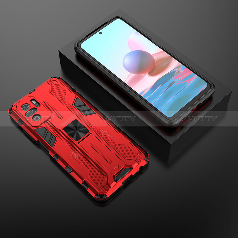 Coque Contour Silicone et Plastique Housse Etui Mat avec Aimant Magnetique Support KC1 pour Xiaomi Redmi Note 10 4G Plus