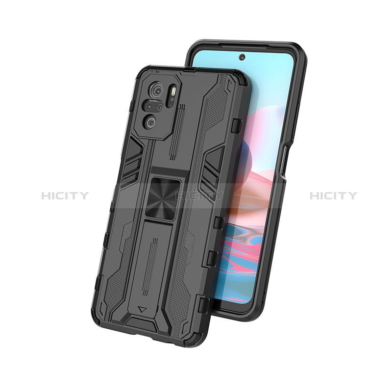 Coque Contour Silicone et Plastique Housse Etui Mat avec Aimant Magnetique Support KC1 pour Xiaomi Redmi Note 10 4G Plus