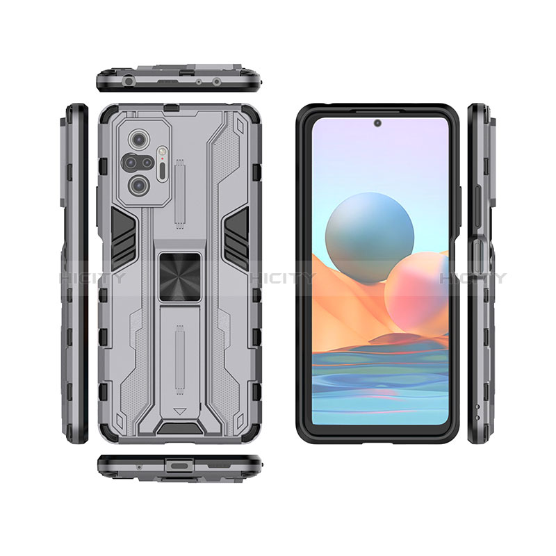 Coque Contour Silicone et Plastique Housse Etui Mat avec Aimant Magnetique Support KC1 pour Xiaomi Redmi Note 10 Pro 4G Plus