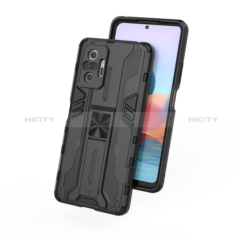 Coque Contour Silicone et Plastique Housse Etui Mat avec Aimant Magnetique Support KC1 pour Xiaomi Redmi Note 10 Pro 4G Plus