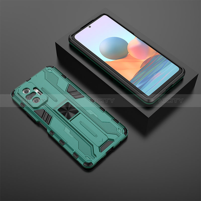 Coque Contour Silicone et Plastique Housse Etui Mat avec Aimant Magnetique Support KC1 pour Xiaomi Redmi Note 10 Pro Max Plus