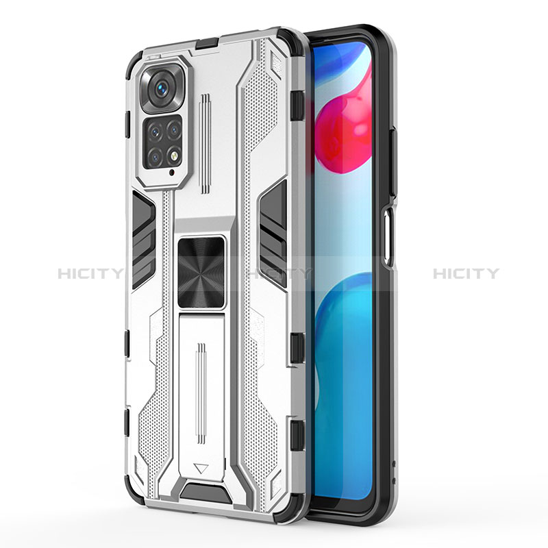 Coque Contour Silicone et Plastique Housse Etui Mat avec Aimant Magnetique Support KC1 pour Xiaomi Redmi Note 11S 4G Argent Plus