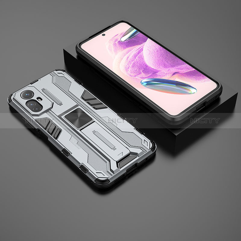 Coque Contour Silicone et Plastique Housse Etui Mat avec Aimant Magnetique Support KC1 pour Xiaomi Redmi Note 12S Gris Plus